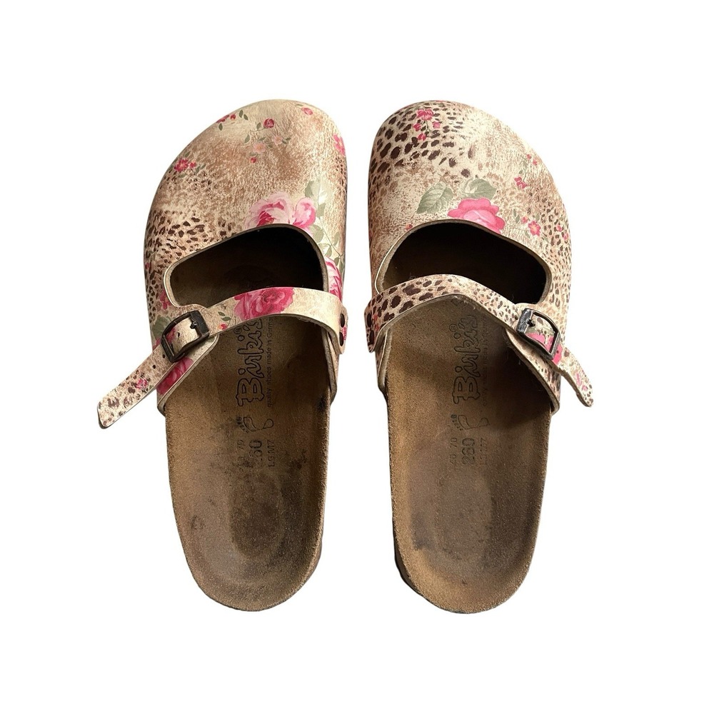 Birki's Birkenstock Mary Jane Slide On Clogs Sandals Floral Leopard Kitschy 40